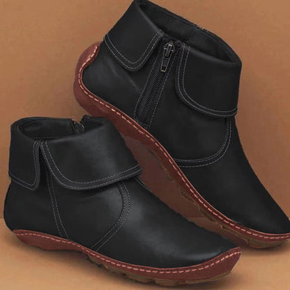 Women's Effortless Buckle Flat Ankle Boots with Non-Slip Sole Black