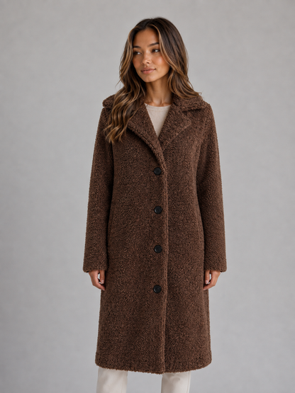 Women's Long Teddy Coat with Button Front for Fall for Daily Use Dark Brown