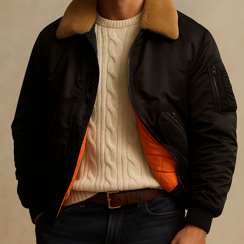 Men's Classic Aviator Leather Jacket for Fall and Winter Everyday Wear