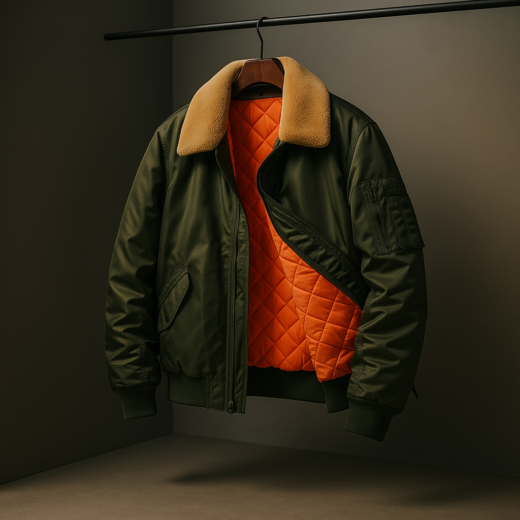 Men's Classic Aviator Leather Jacket for Fall and Winter Everyday Wear Forest