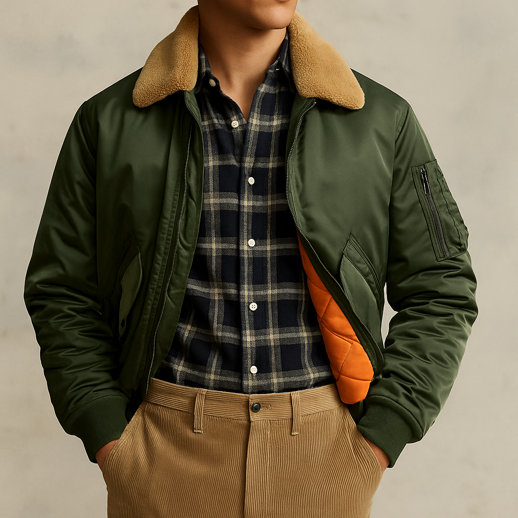 Men's Classic Aviator Leather Jacket for Fall and Winter Everyday Wear