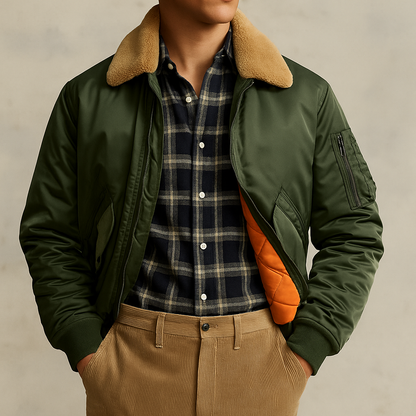 Men's Classic Aviator Leather Jacket for Fall and Winter Everyday Wear