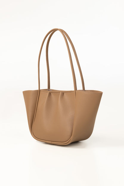 Women's Beige Pleated Faux Leather Tote Bag with Zipper panel