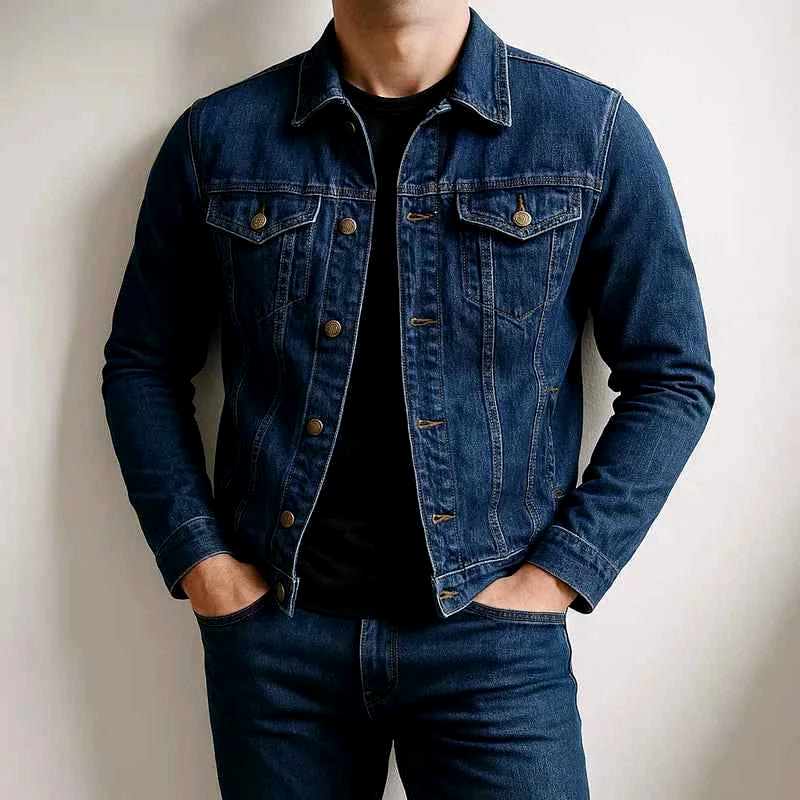 Men's Casual Lightweight Denim Jacket for Daily Use Warm Navy