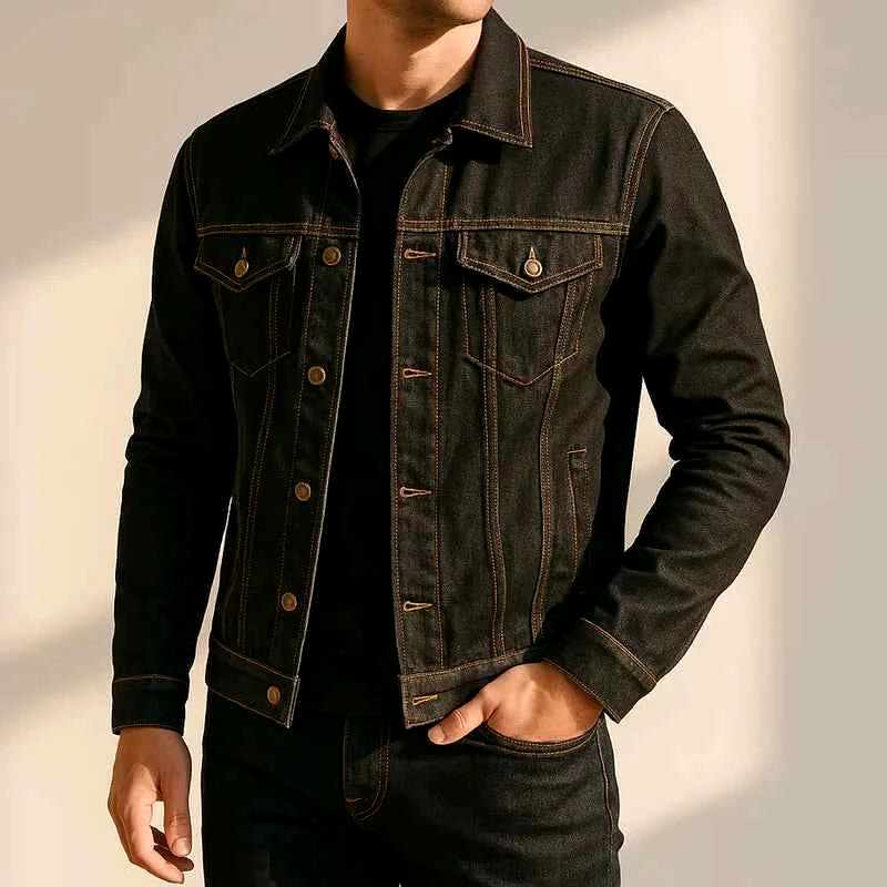 Men's Casual Lightweight Denim Jacket for Daily Use Warm Black