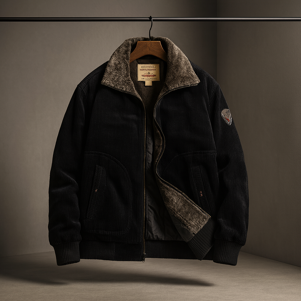 Men's Classic Aviator Style Jacket with Fleece Collar for Daily Use Black