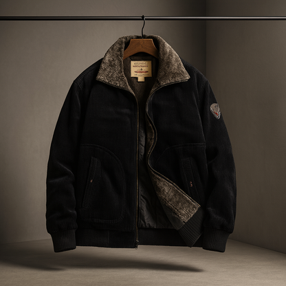 Men's Classic Aviator Style Jacket with Fleece Collar for Daily Use Black