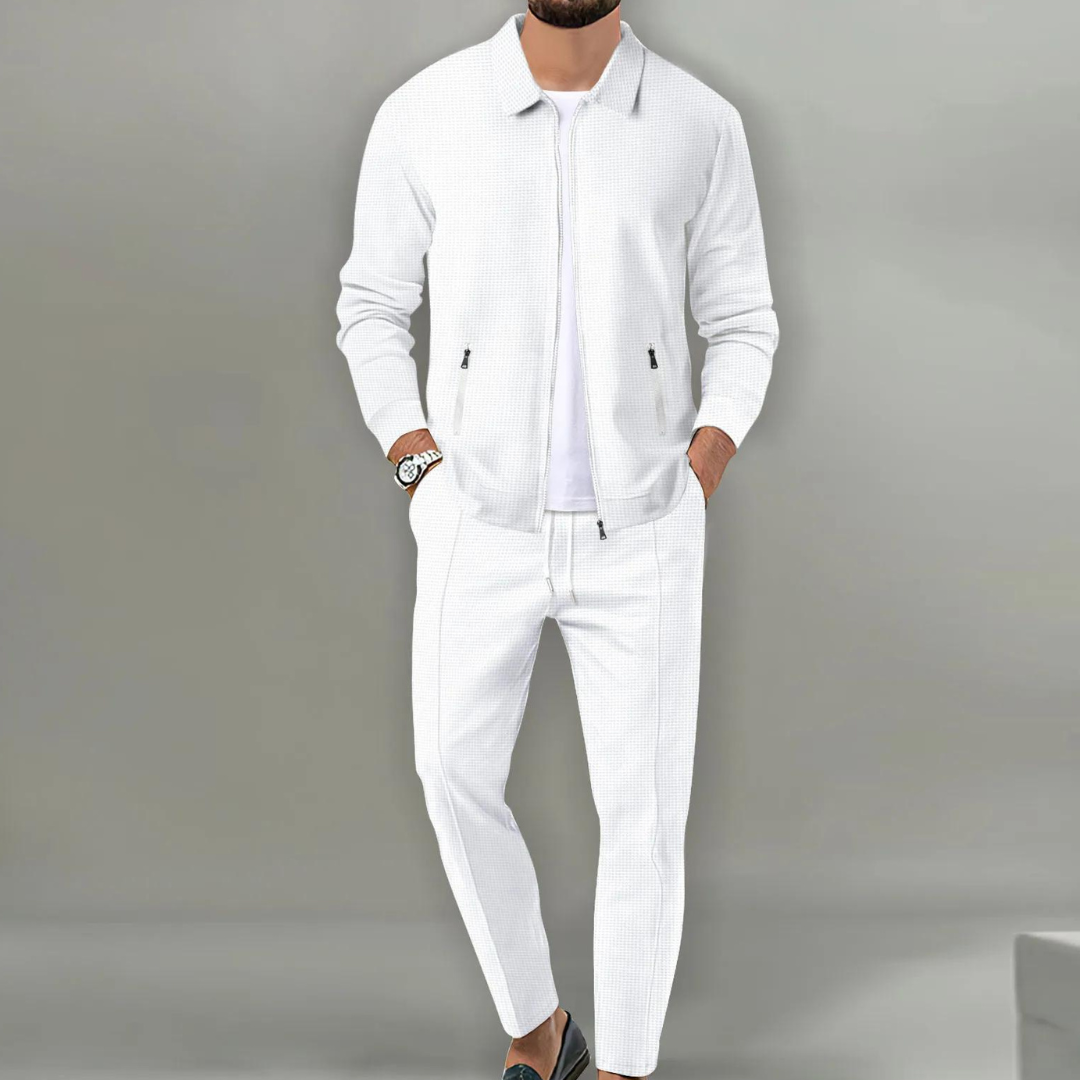 Men's Classic Cardigan Complete Set for Fall and Winter Everyday Wear White