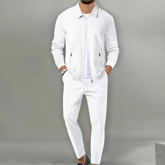 Men's Classic Cardigan Complete Set for Fall and Winter Everyday Wear White