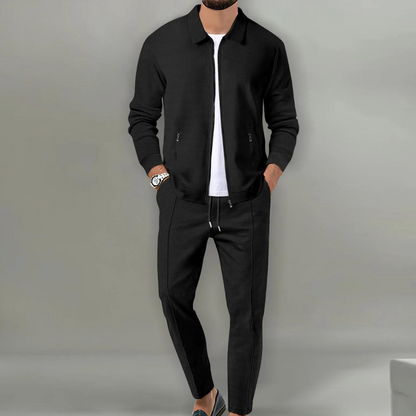 Men's Classic Cardigan Complete Set for Fall and Winter Everyday Wear Black