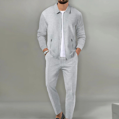 Men's Classic Cardigan Complete Set for Fall and Winter Everyday Wear Gray