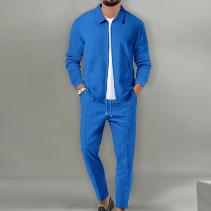 Men's Classic Cardigan Complete Set for Fall and Winter Everyday Wear Blue