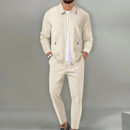 Men's Classic Cardigan Complete Set for Fall and Winter Everyday Wear Beige