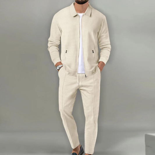 Men's Classic Cardigan Complete Set for Fall and Winter Everyday Wear Beige