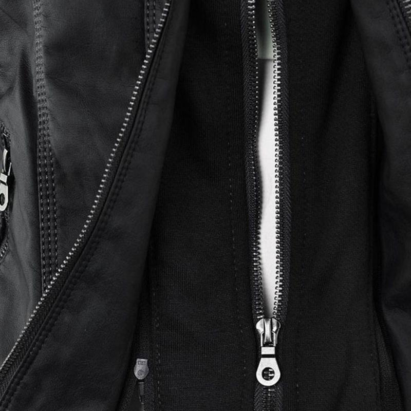 Women's Hooded Faux Leather Motorcycle Jacket with Full front zipper