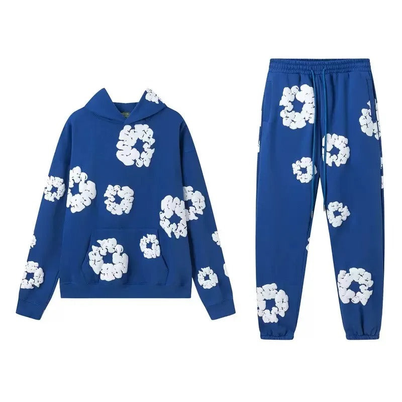 Men's Printed Denim Tracksuit Set – Casual Streetwear Outfit Blue suit
