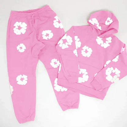 Men's Printed Denim Tracksuit Set – Casual Streetwear Outfit Light Pink suit