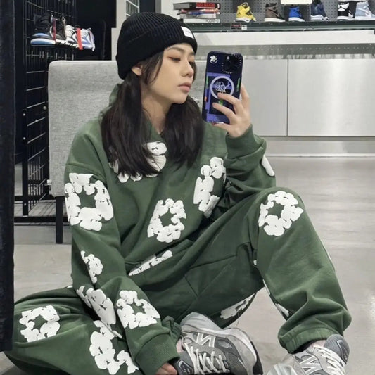 Men's Printed Denim Tracksuit Set – Casual Streetwear Outfit