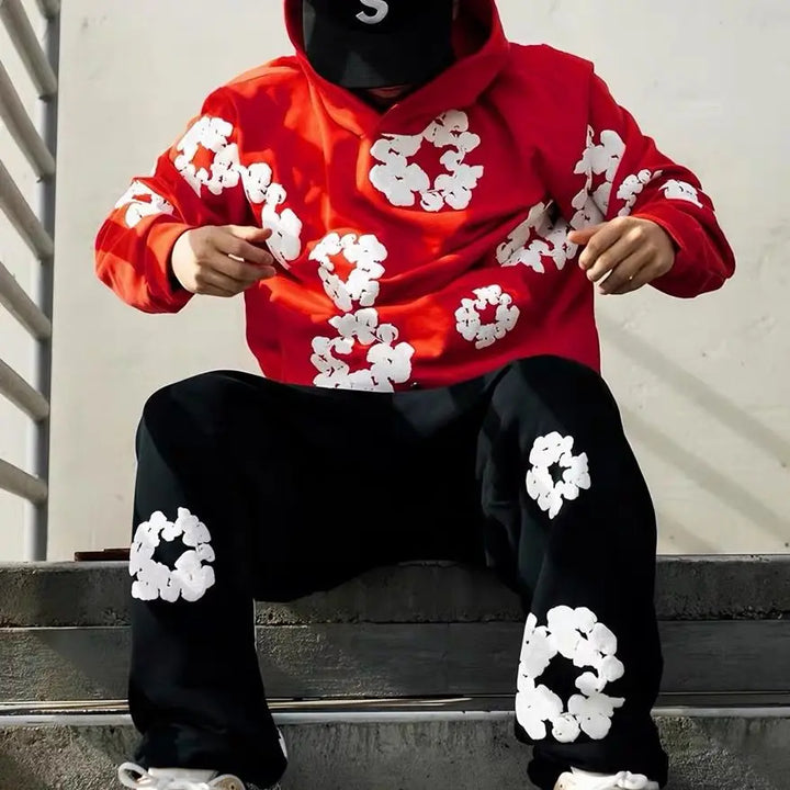 Men's Printed Denim Tracksuit Set – Casual Streetwear Outfit
