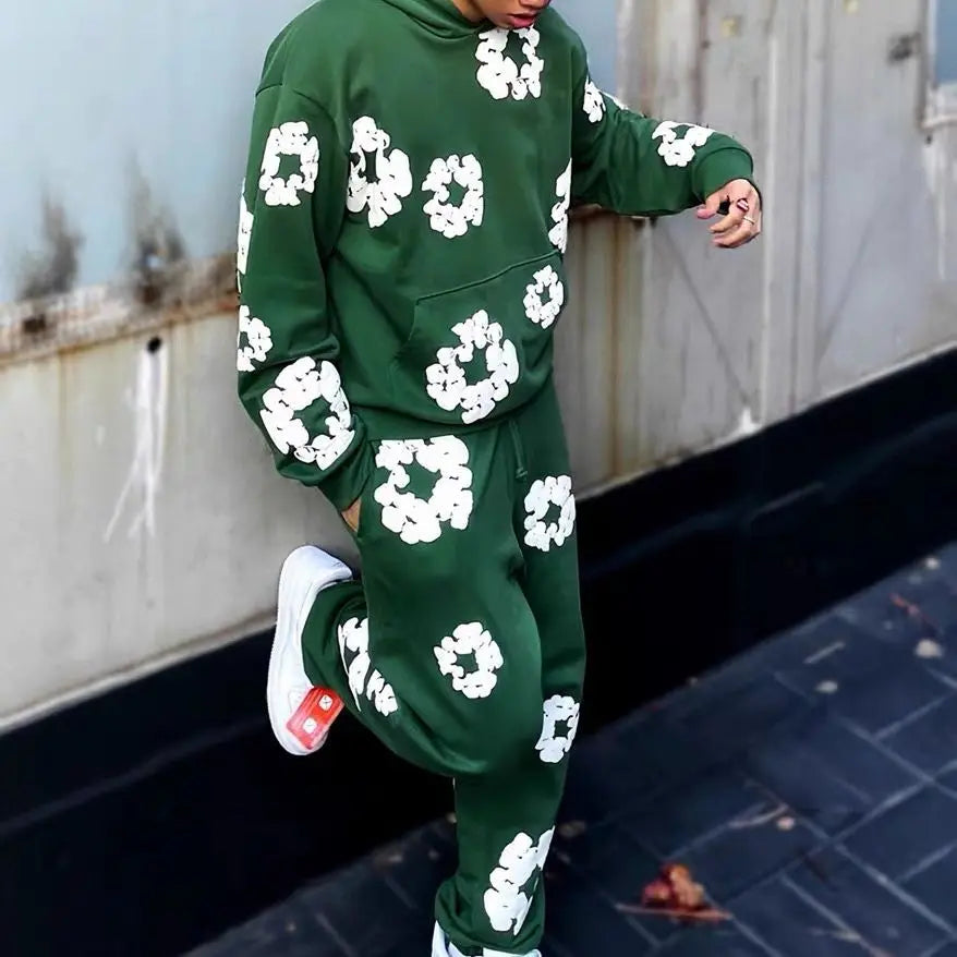 Men's Printed Denim Tracksuit Set – Casual Streetwear Outfit