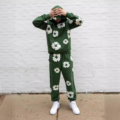 Men's Printed Denim Tracksuit Set – Casual Streetwear Outfit