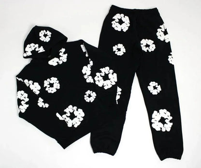 Men's Printed Denim Tracksuit Set – Casual Streetwear Outfit Black suit