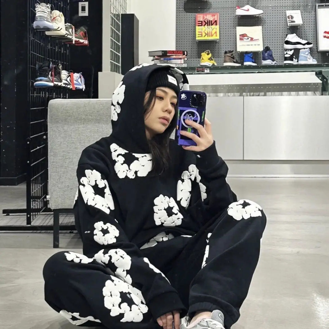 Men's Printed Denim Tracksuit Set – Casual Streetwear Outfit