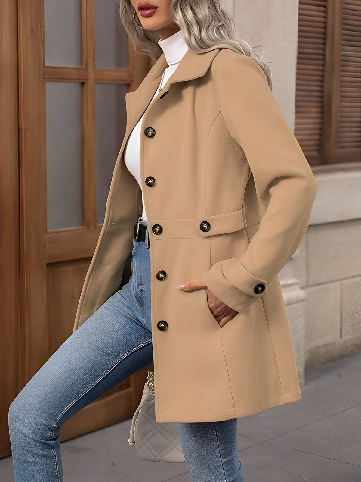 Women's Stylish Trench Coat with Adjustable Waist Belt for Daily Use