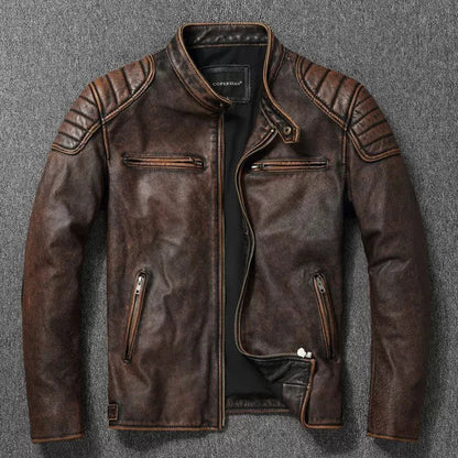 Men's Genuine Leather Bomber Jacket with Cowhide and Fur