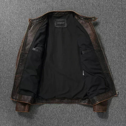 Men's Genuine Leather Bomber Jacket with Cowhide and Fur