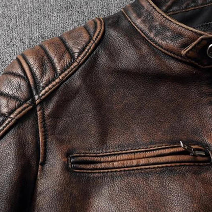 Men's Genuine Leather Bomber Jacket with Cowhide and Fur