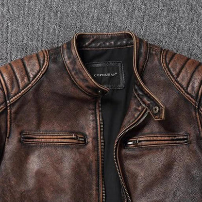 Men's Genuine Leather Bomber Jacket with Cowhide and Fur