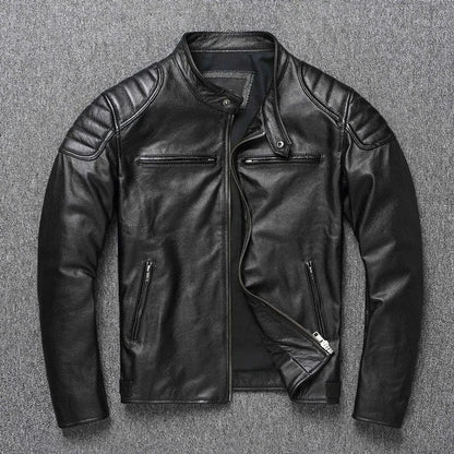 Men's Genuine Leather Bomber Jacket with Cowhide and Fur Black