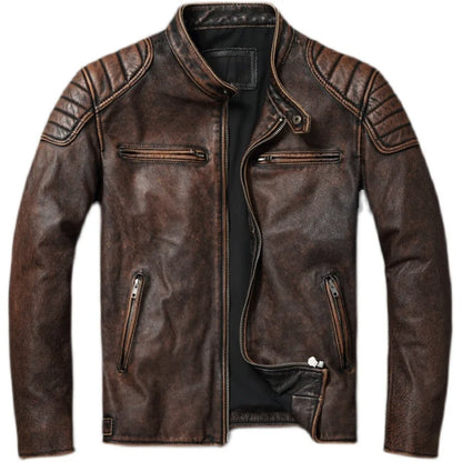 Men's Genuine Leather Bomber Jacket with Cowhide and Fur Champagne