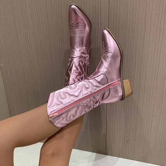 Women's Stylish Metallic Ankle Cowboy Boots for Daily Use