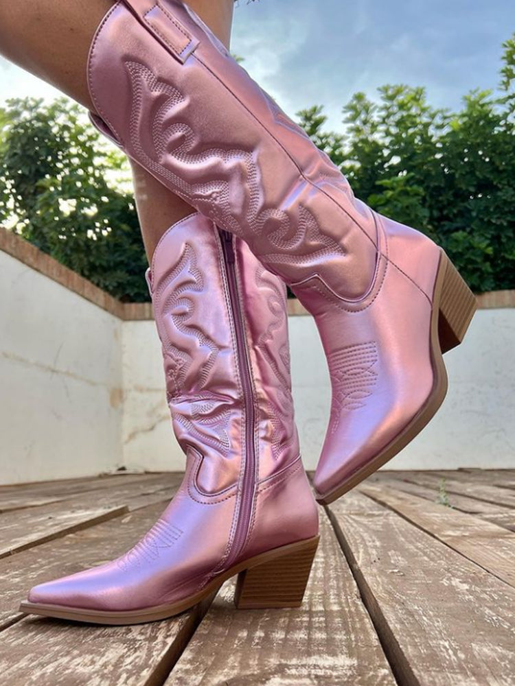 Women's Stylish Metallic Ankle Cowboy Boots for Daily Use