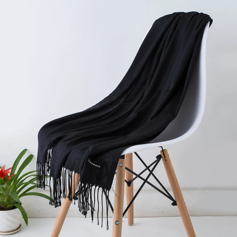 Women's Solid Cashmere Scarf - Warm Autumn Winter Shawl Wraps
