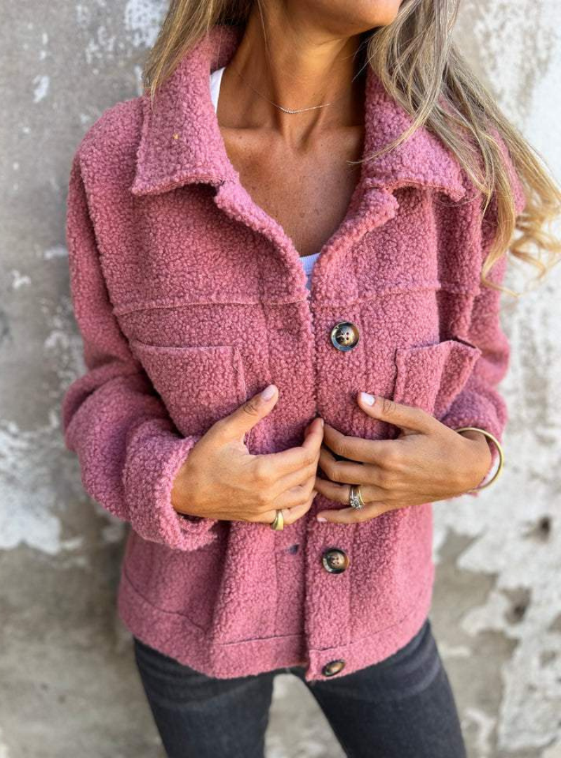 Women's Fleece Jacket for Fall with Button Front Pockets Pink