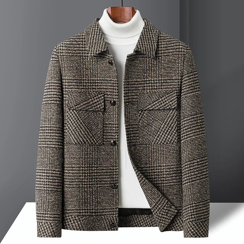 Men's Wool Blend Jacket for Fall in Smart Casual Style for Daily Use Khaki
