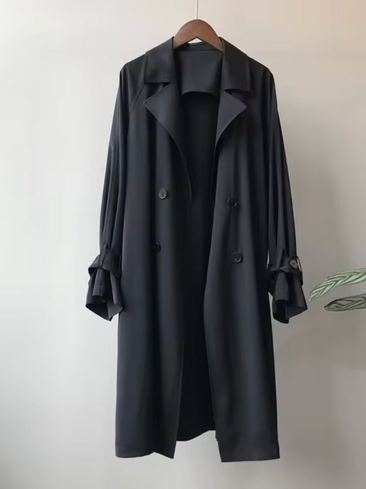 Women's Stylish Double-Breasted Trench Coat for Daily Use Black