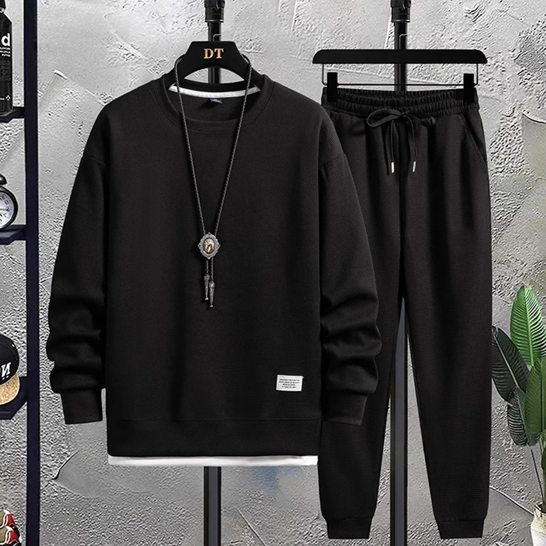 Men's Comfortable and Stylish Tracksuit Set with Drawstring waist Black