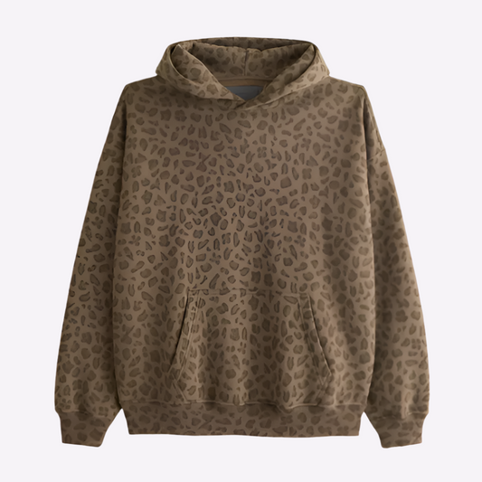 Men's Leopard Print Hoodie for Casual Streetwear Fashion Brown