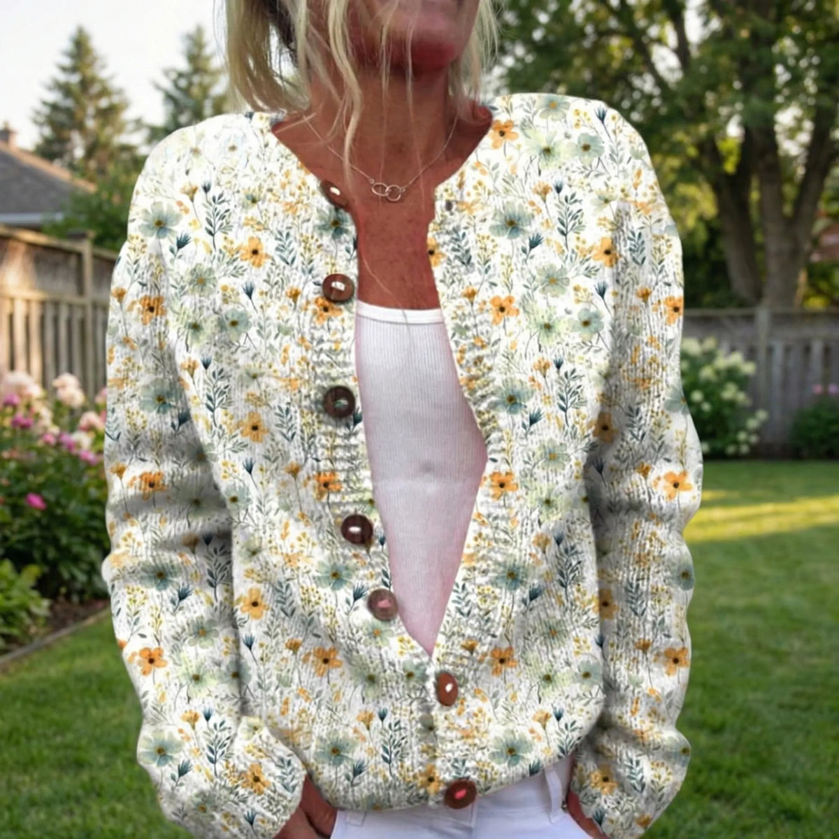 Women's Floral Button-Front Cardigan in Relaxed Fit for Daily Use