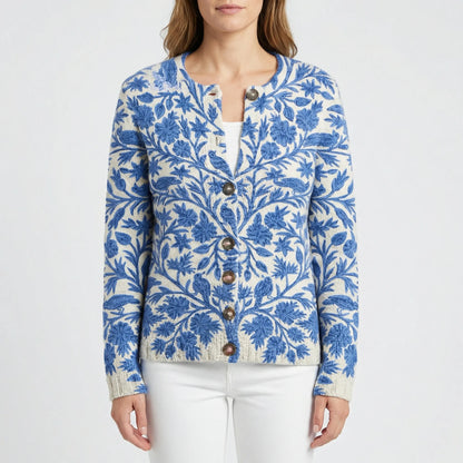 Women's Floral Button-Front Cardigan in Relaxed Fit for Daily Use Blue