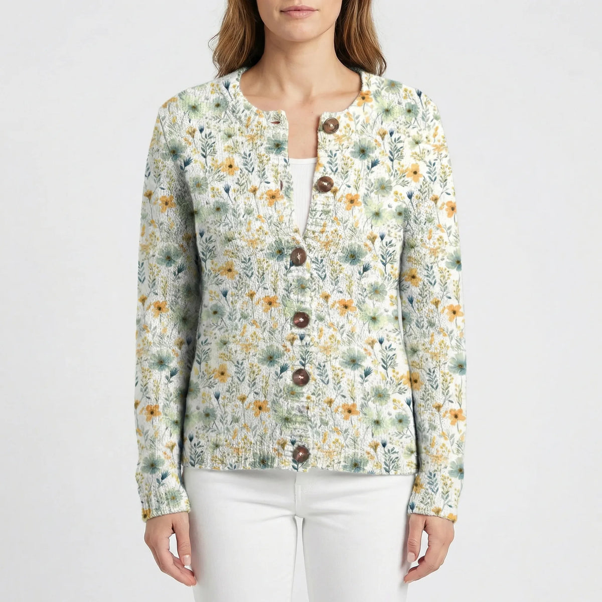 Women's Floral Button-Front Cardigan in Relaxed Fit for Daily Use Light Green