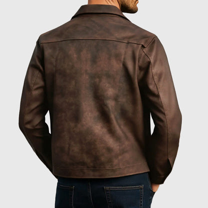 Men's Zip-Up Faux Leather Biker Jacket with Zipper for Daily Use