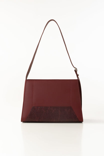 Women's Maroon Faux Leather Shoulder Bag with Textured Panel