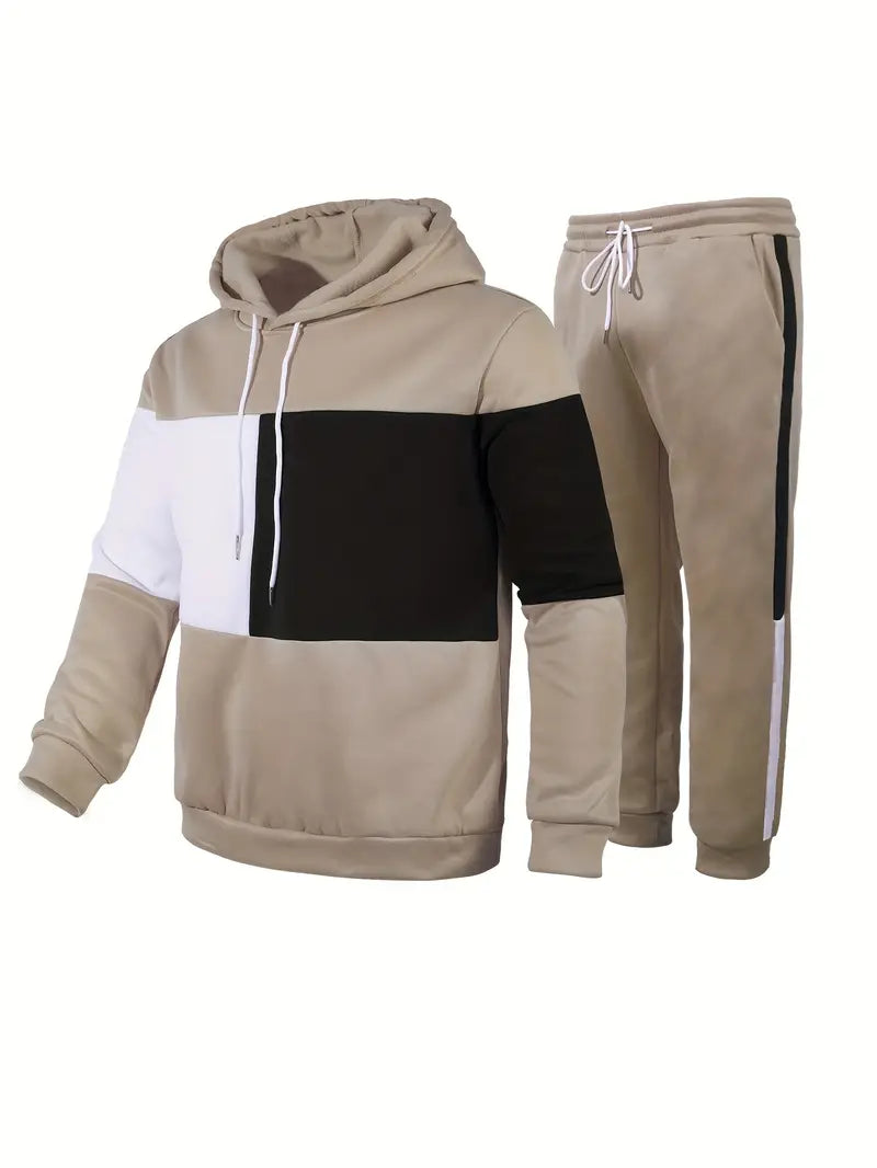 Men's Stylish Hoodie Set for Fall and Winter Everyday Wear Khaki