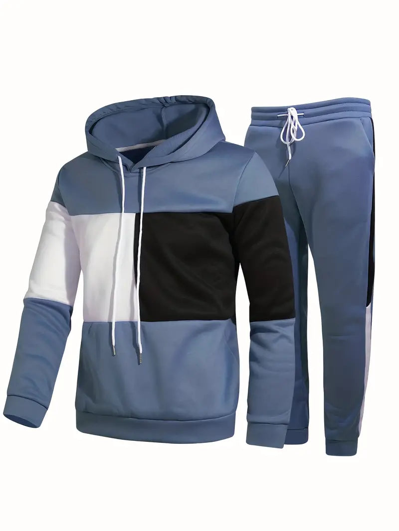 Men's Stylish Hoodie Set for Fall and Winter Everyday Wear Sea Blue