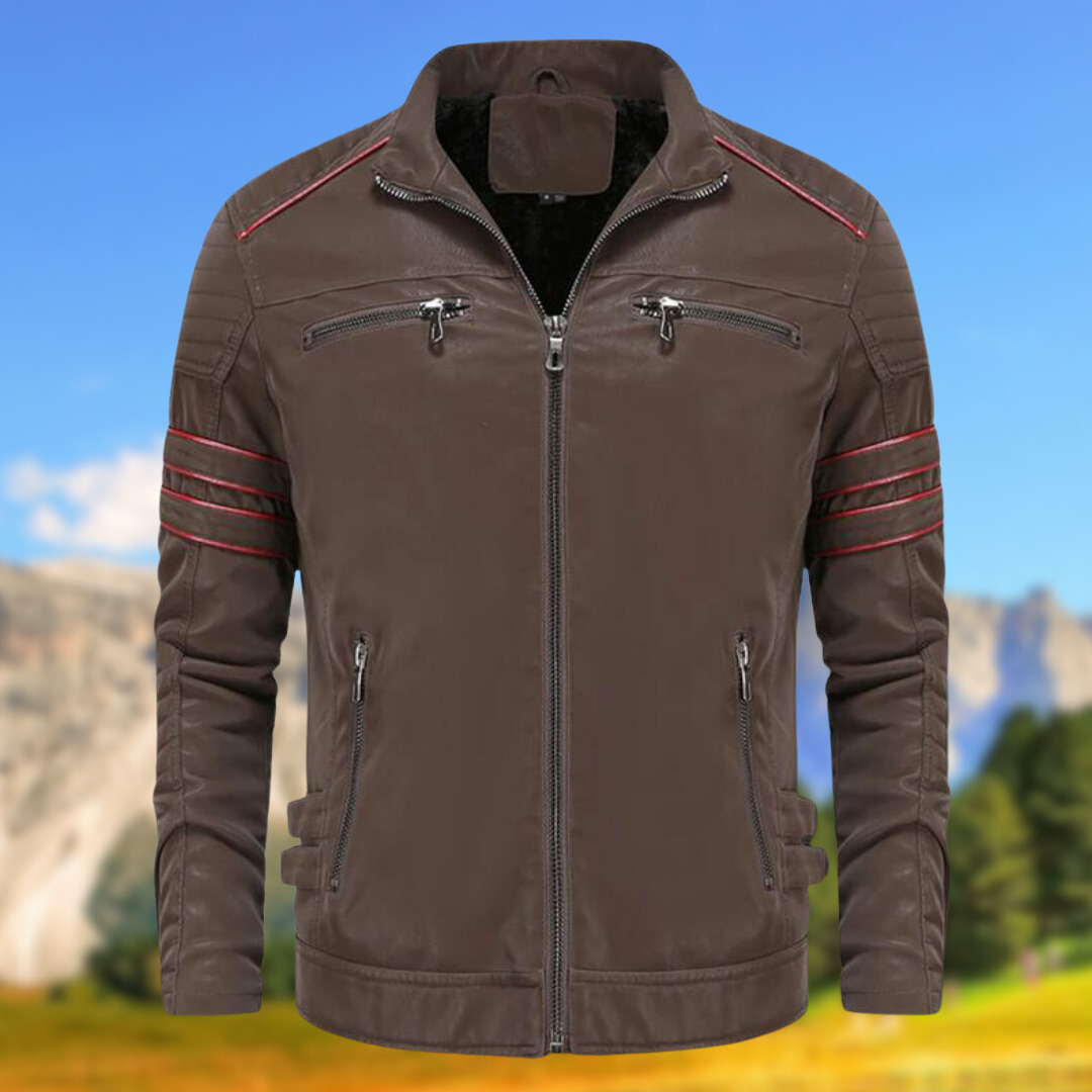 Men's Biker Zip-Up Jacket with Zip-up for easy wear and a secure fit. Brown